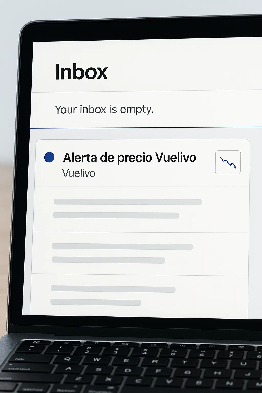 Email de alerta de precio indicando bajada de tarifa